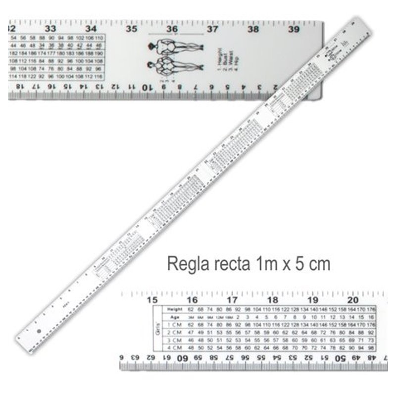 Puntímetro o regla con calibrador de costuras metálica